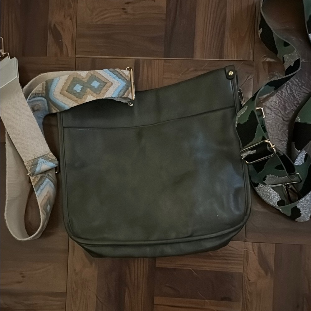 Olive Green Women's Bag with Patterned Strap